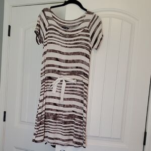 Petite XS Daisy Fuentes Brown and White Striped Mini Dress